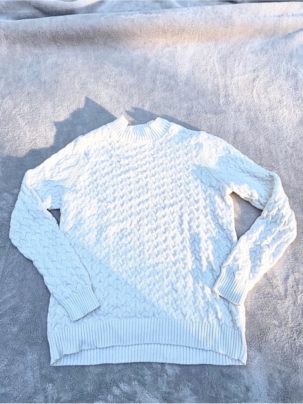 Studio Works White Cable Knit Crewneck Sweater